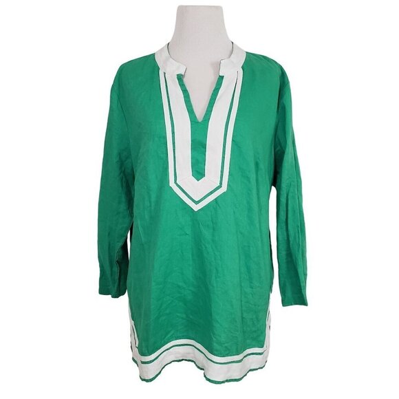 Crown & Ivy Linen Tunic Green Preppy Lightweight Womens Size Large - Picture 1 of 10